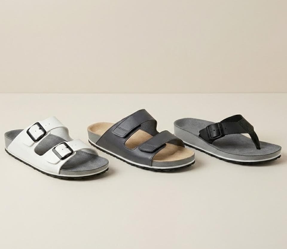 Custom-made orthopaedic sandals, three colourways